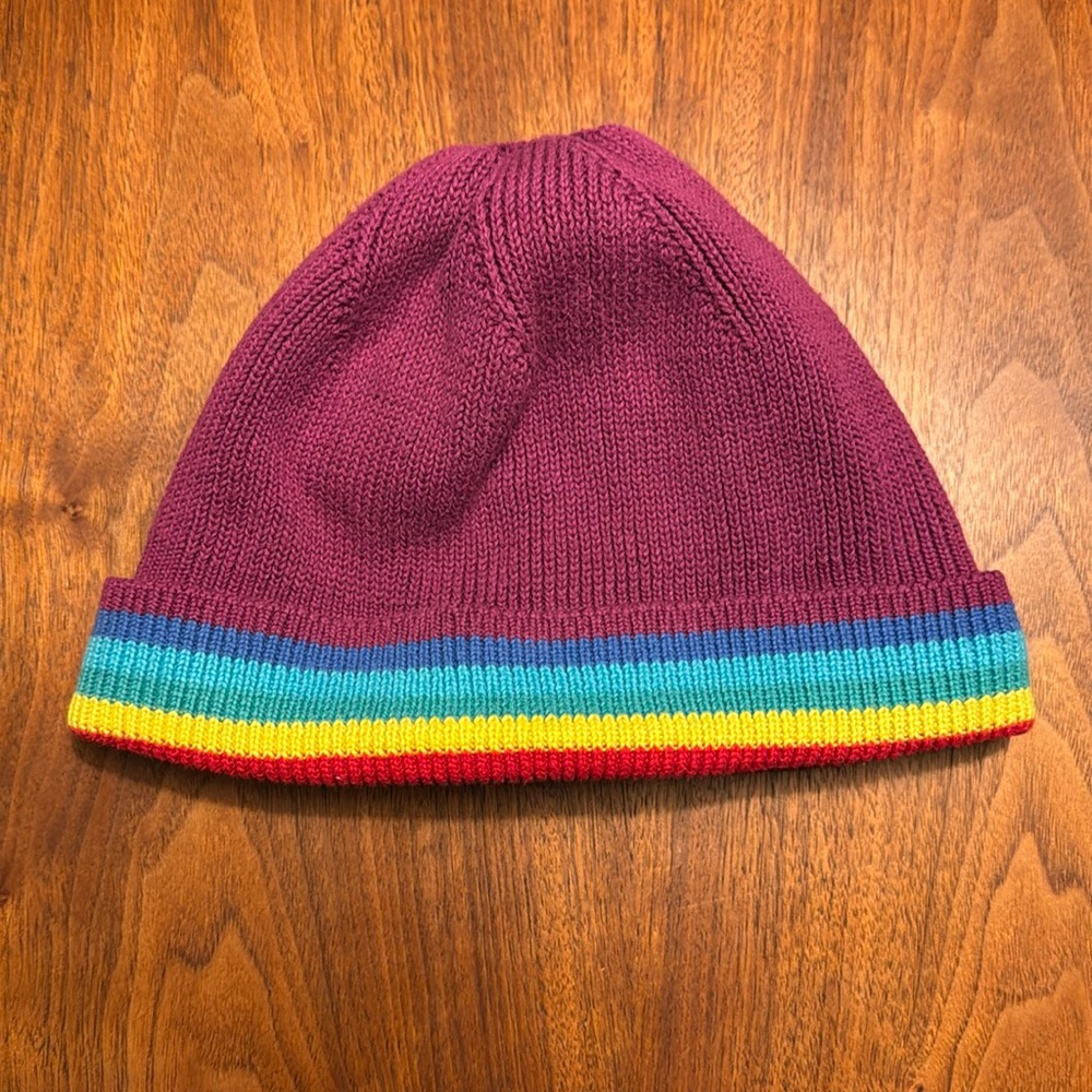 Primary dot com magenta rainbow striped cuff kids hat size m/l - fits age 6-12